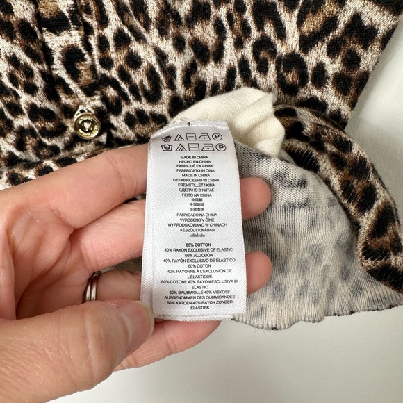 Michael Kors Leopard Print Button Up V-Neck Cardigan with Gold Zipper Pockets - Picture 9 of 13